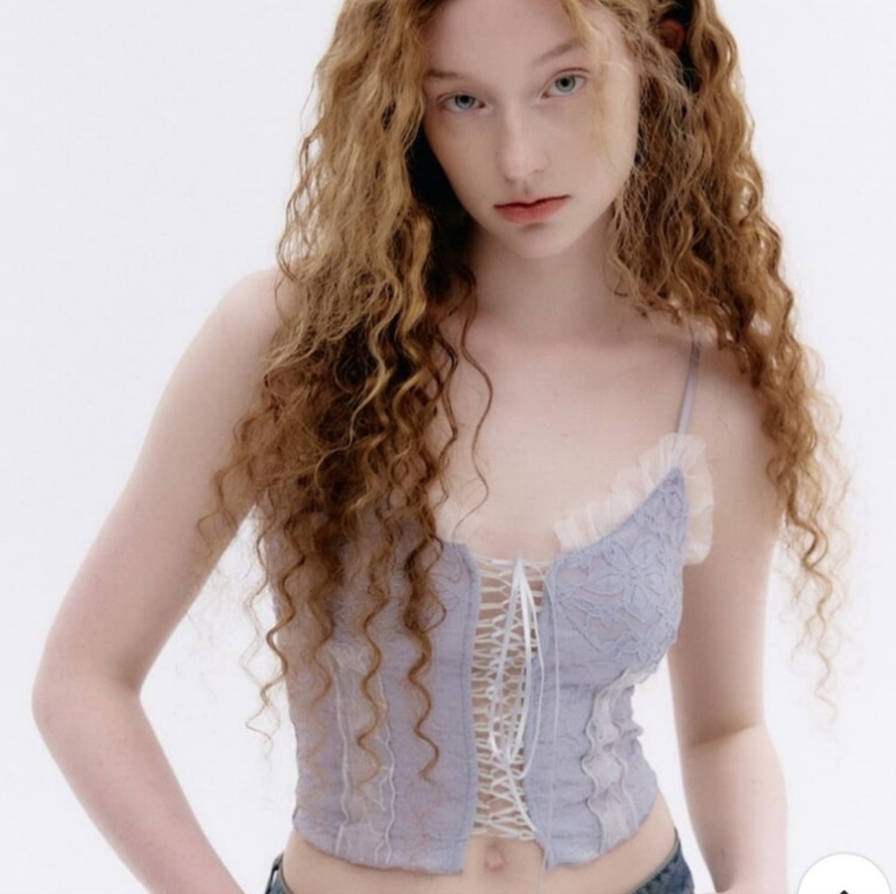 Expired Girl Dusty Blue Lace Corset Top SZ S NWOT